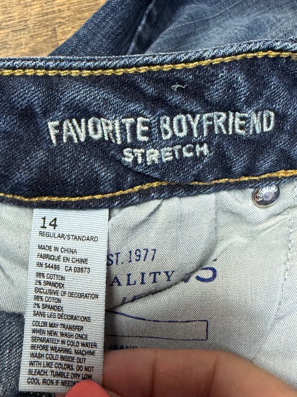 2013 American Eagle Favorite Boyfriend Jeans Stretch Blue Dark Wash Women’s 14 - Picture 9 of 11
